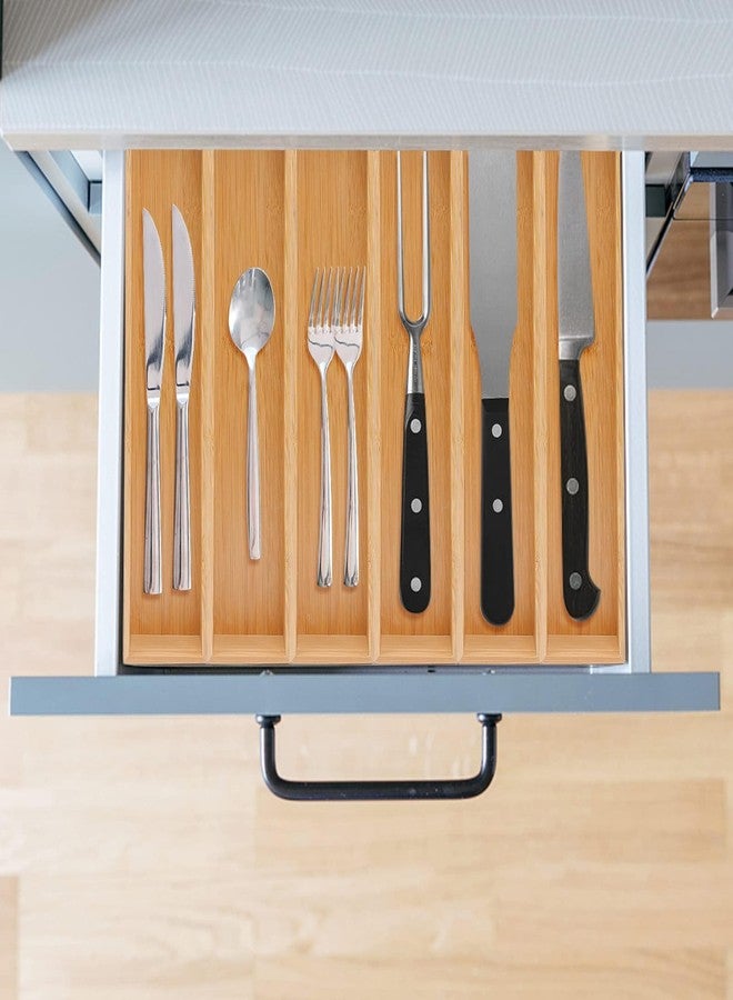 PRATIQUE Bamboo Drawer Organizer,Kitchen Utensil Organizer Silverware Tray,Cutlery Holder, Wood Storage Box for Flatware, Makeup, Bathroom, Office Desk (Bamboo, 15 * 3 * 2.6) - Image 3